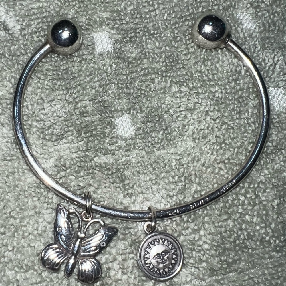 Silver Charm Bracelet with Butterfly and Sun Pendants - Great Condition